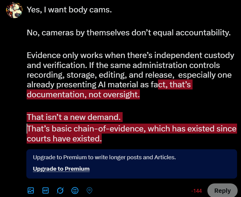 Timefall_Grind's tweet photo. @daneandparker @EdKrassen @Sec_Noem @RealTomHoman @ICEDirector @CBPCommissioner This is my response. I don't have X Premium, so I'm character-limited in response. 

If you don't agree, that's fine. It'll be another thing, on the pile of things, that two sides will not see eye to eye on, as has become the norm. https://t.co/HUrwNExeFJ