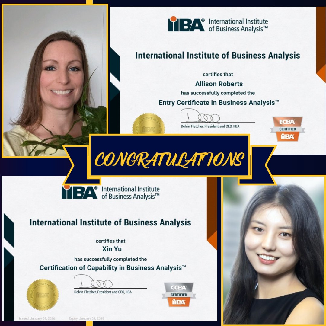 lnmishra's tweet photo. Congratulations, IIBA Certified Professionals! 🎉 💫
All of us Adaptive US Inc. are super proud of your achievement!
Allison Roberts, ECBA
Xin Yu, CCBA
#iiba #AdaptiveUS #cbap #ccba #cpoa #cbda #ecba #iibacertification #baot #businessanalyst #ba https://t.co/D4C21002YR