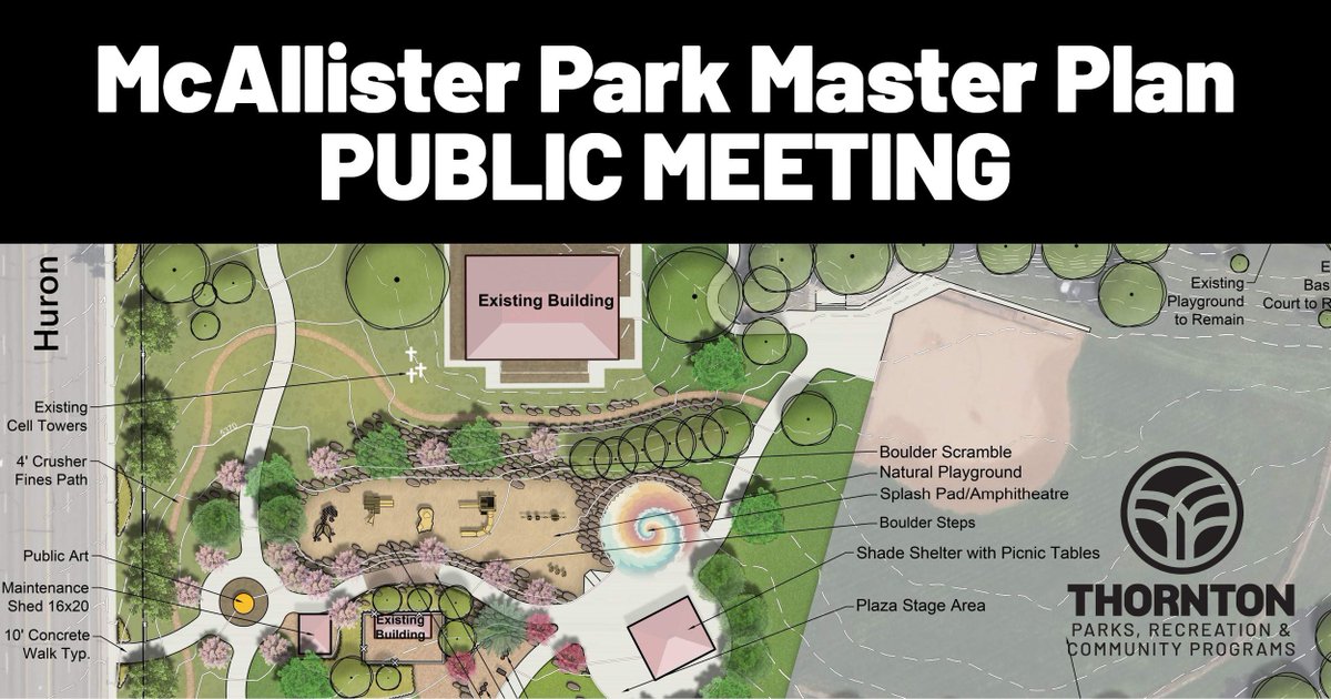 ThorntonPRCP's tweet photo. 📢 Join us for an important community meeting to help shape the future of McAllister Park!🌳  

📆 Wednesday, February 11
🕕️ 6 - 7 p.m. 
📍 Anythink Library, 9417 Huron Street, Meeting Room A

Your input is vital in helping us create a space that reflects our community’s needs! https://t.co/SrvnO1uqCc