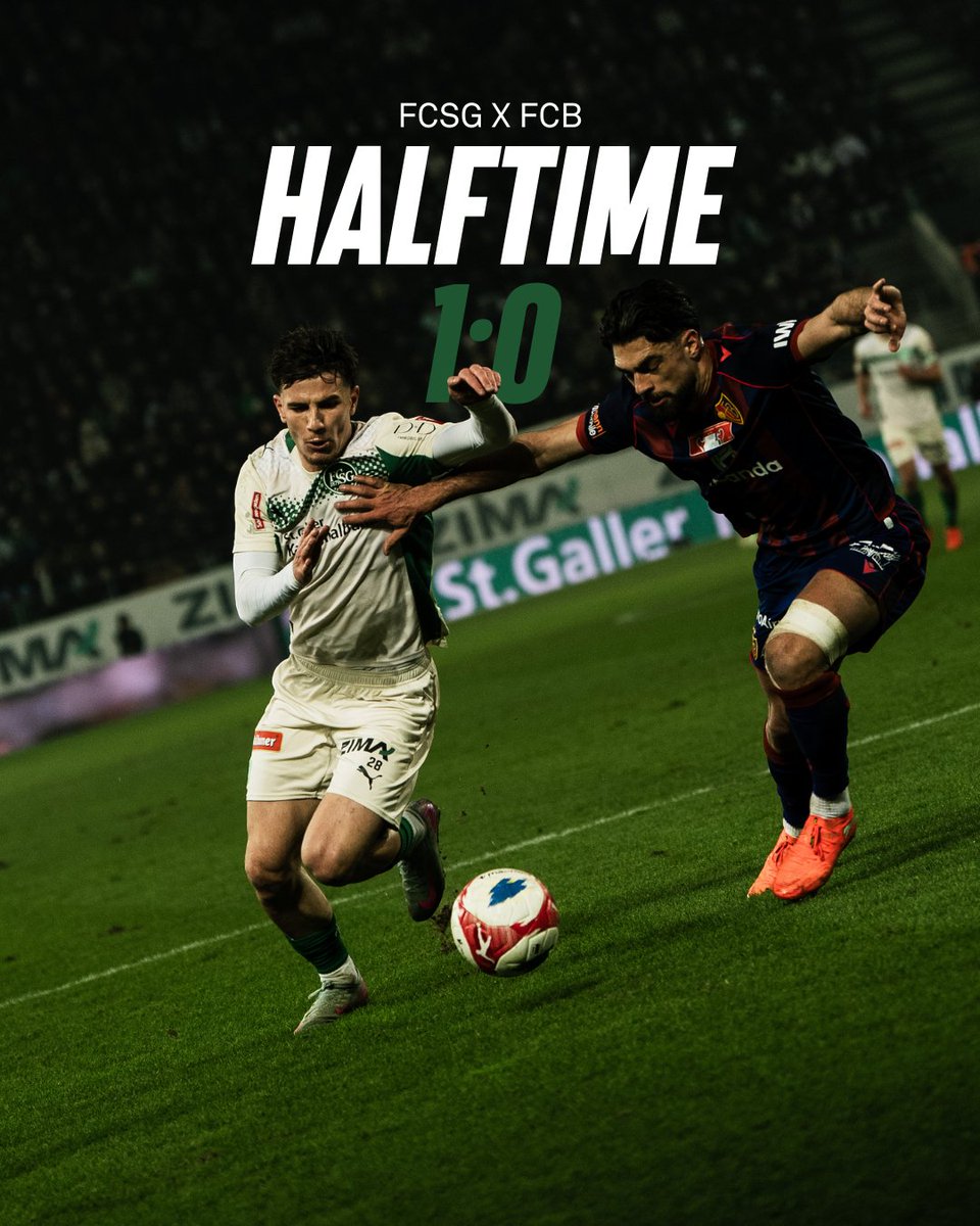 FCSG_1879's tweet photo. 𝐏𝐚𝐮𝐬𝐞 𝐢𝐦 𝐂𝐮𝐩-𝐕𝐢𝐞𝐫𝐭𝐞𝐥𝐟𝐢𝐧𝐚𝐥 🏆
Es steht 1:0 zur Pause in diesem Flutlichtspiel. Bislang haben wir die Bebbi kaum ins Spiel kommen lassen und gehen ein hohes Tempo.
#FCSG #GrüewissImHerz #FCSGFCB #AllesOderNichts https://t.co/eJV6YphdVi