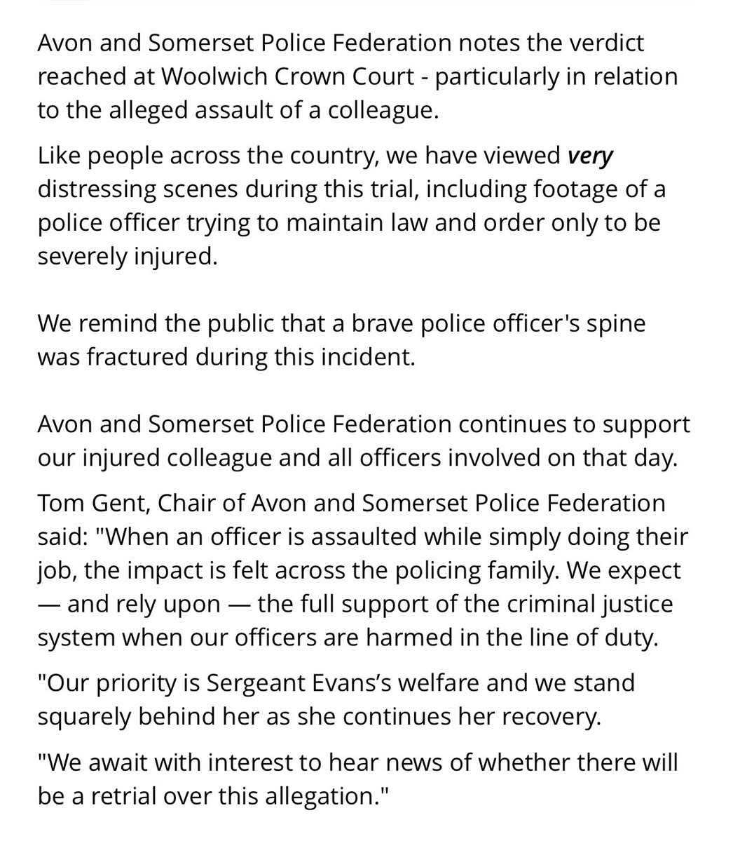 ASPolfed's tweet image. Avon and Somerset Police Federation continues to support our injured colleague and all officers involved on that day.