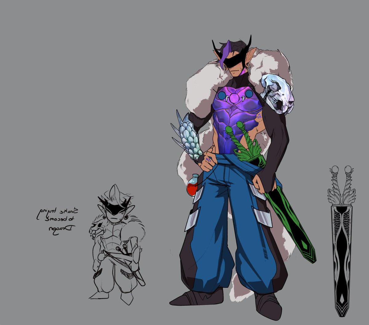 A lil sneaky peaky of the Snake Yokai I'm doing 
Probably gunna make him n pre-made design  if I resist the urge to keep him XD 
#yokai #snake #male #oc