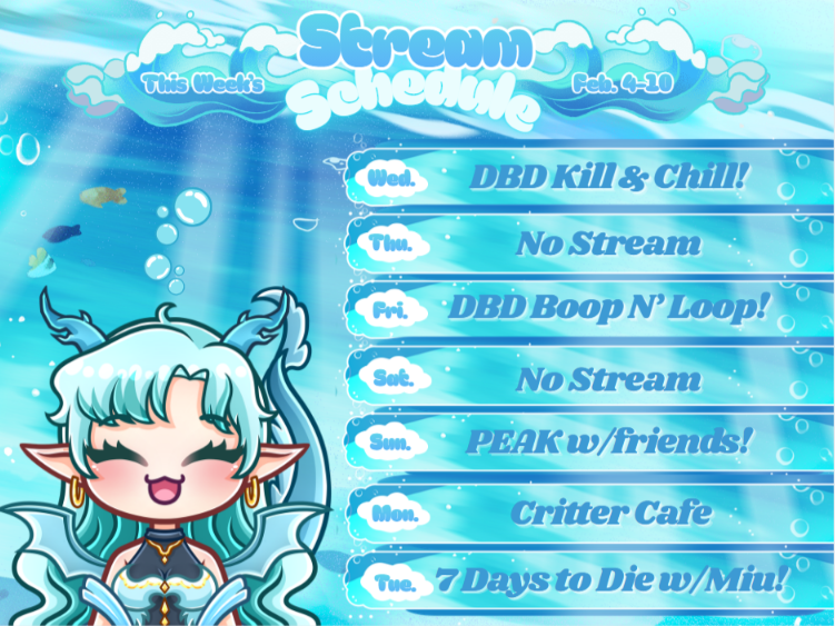 I'm back in business!! Here's my schedule starting today, I'll see you guys at 4pm CST!! I've missed you all and can't wait to get back to streaming ;3c
#twicth #vtuber #stream #pngtuber