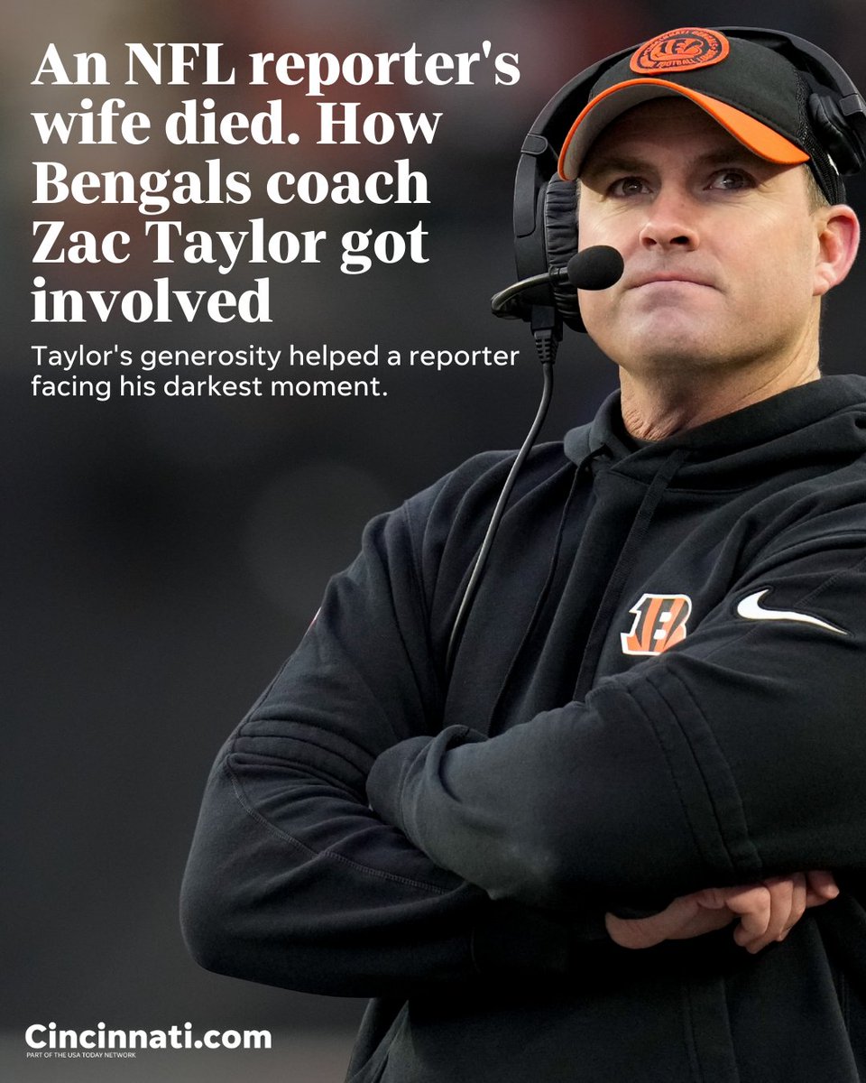 A true act of genoristy and compassion in the darkest of times.

Here is the story behind how #Bengals head coach Zac Taylor stepped in and helped when <a href="/ByJayMorrison/">Jay Morrison</a> tragically lost his wife, Nicki, in December:

cincinnati.com/story/sports/n…