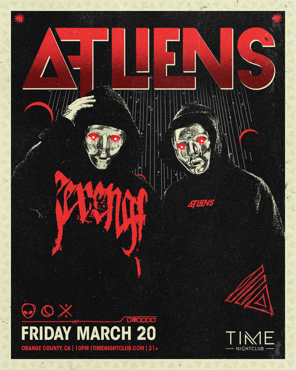 timenightcluboc's tweet image. UFOs detected! 🛸 Prepare to have your brains scrambled as @ATLiensOfficial take over on Friday, 3/20 with all the wubs to transport you to another dimension 👽 

Tickets on sale now. → timenightclub.com/atliens