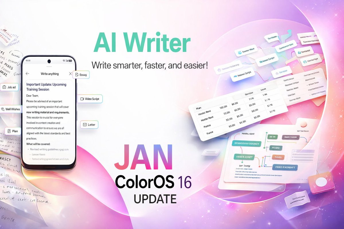 WithKushal12's tweet photo. 🧵Meet AI Writer in ColorOS 16 (Jan update) ✨
It helps you write, format, and organize text directly inside system apps like Notes &amp; Documents.
No switching apps. No rewriting. Just smarter writing. (1/4)
#TheCatalystKOC #ColorOS #AIWriter
@OPPOIndia @oppo https://t.co/BjGIias92j