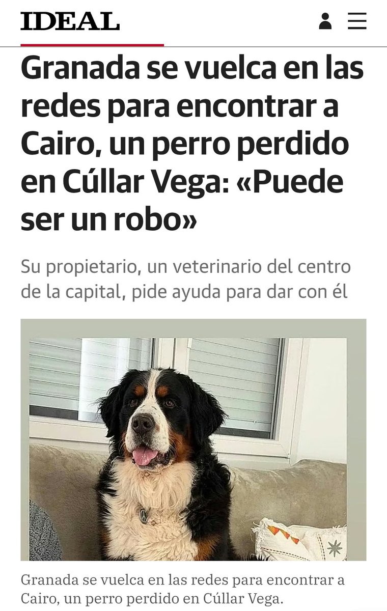 areagossosbdn's tweet photo. 🆘PERRO SECUESTRADO🆘
CAIRO, Boyero de Berna secuestrado el pasado sábado 31/1 el la localidad de Cúllar Vega #Granada.
Su dueño, un veterinario de Granada y su mujer están destrozados.
Han pagado 3.000€ por el rescate y no han recuperado al perro
Máxima difusión
📣📣📣 https://t.co/jHjo7HaVZ4