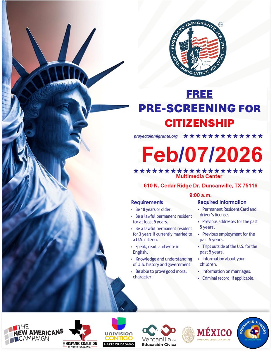 ProyectoDFW's tweet photo. 🇺🇸 Join Our Free Citizenship Workshop This Saturday - https://t.co/G4kqWLqvXG https://t.co/CbUhIKf4AQ