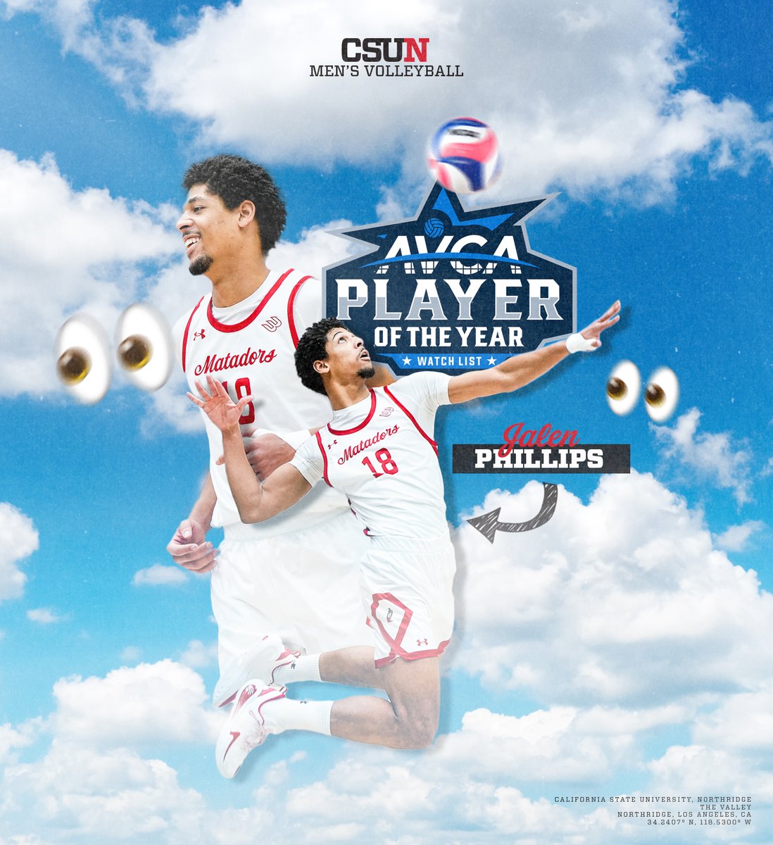 All eyes on 1⃣8⃣.

<a href="/CSUNMensVB/">CSUN Men’s Volleyball</a>'s Jalen Phillips is one of 15 players in the nation to be named to <a href="/AVCAVolleyball/">AVCA</a>'s first-ever Player of the Year Watch List.

#GoMatadors