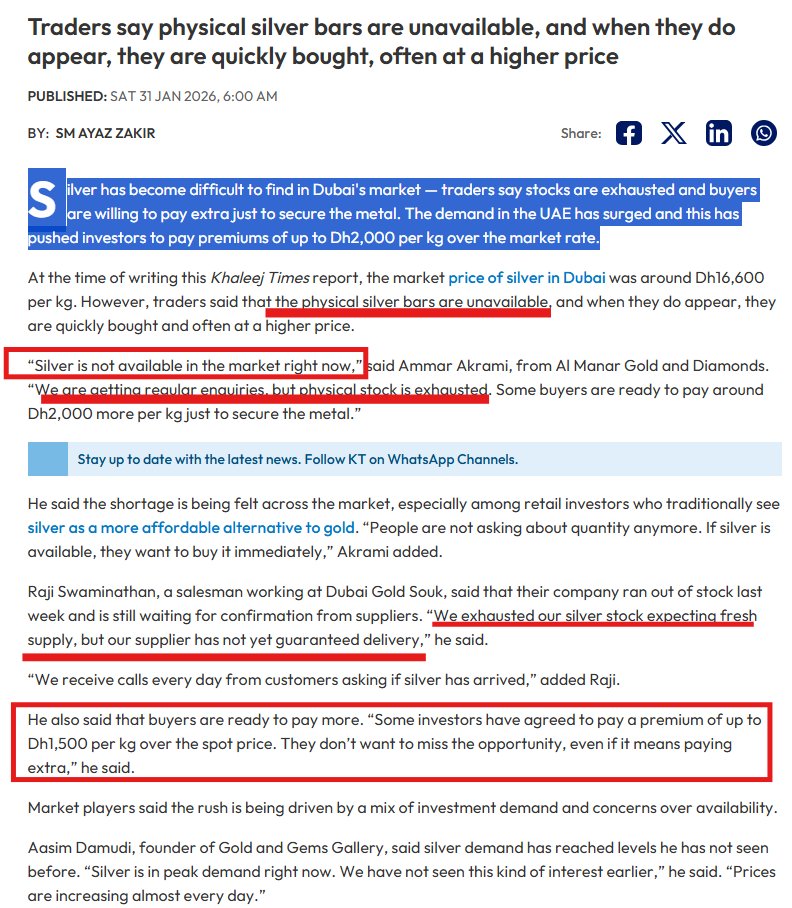 🔥Silver Shortage Hits Dubai: Buyers Paying 15% Premium for PHYSICAL 🔥

🚨"#Silver IS NOT AVAILABLE in the market right now. Physical Stock is EXHAUSTED!"

Does this look to you like a bull market that ended last week?