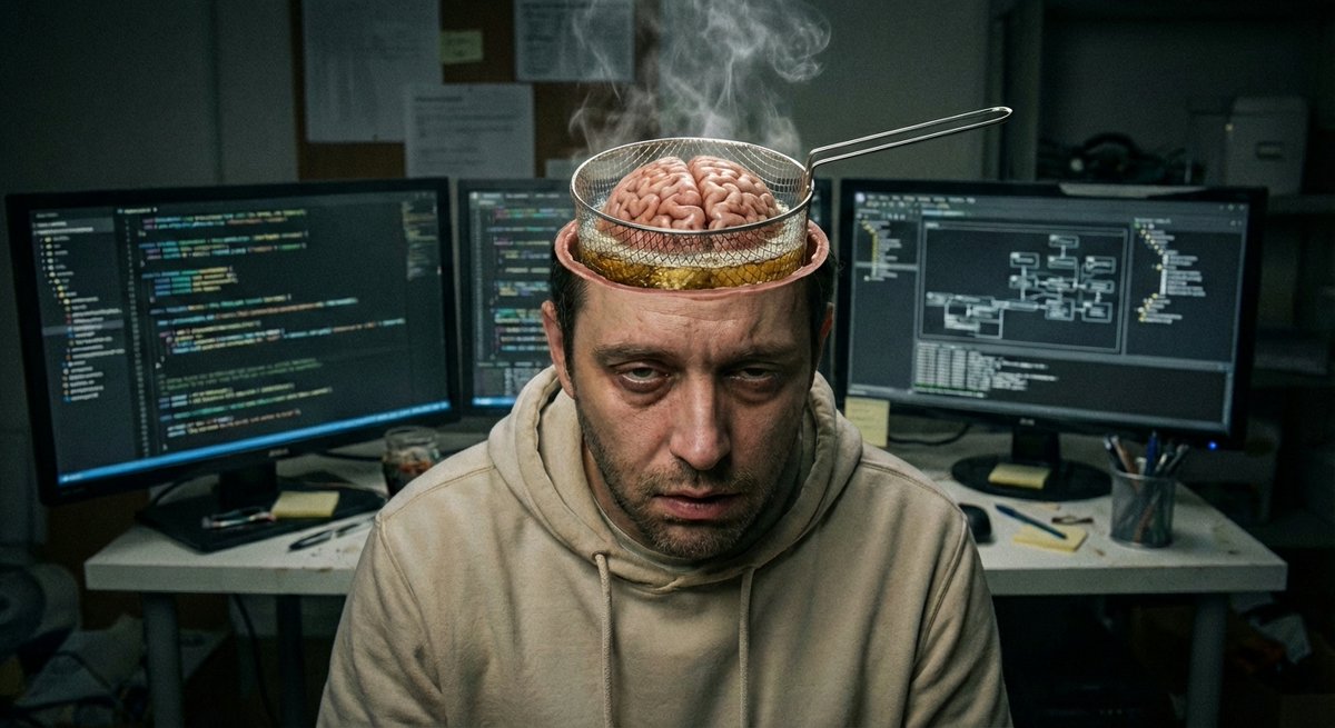 Me cleaning up someone else's technical debt.

Drupal+React and a migration gone horribly wrong totally fried my brain.