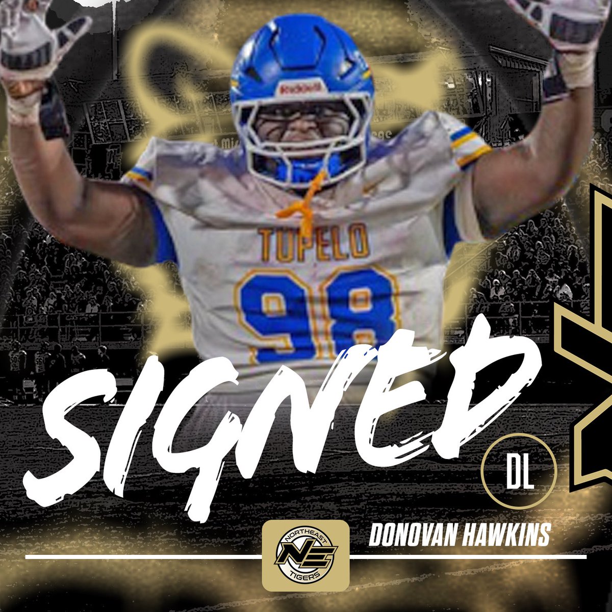 NEMCCTigers's tweet photo. FB | Donovan Hawkins is our newest defensive lineman signee!!
Hawkins suited up in the Bernard Blackwell All-Star Game after a solid senior year for state runner-up Tupelo that included 38 tackles, 10 TFLs & a safety!
π― #TigerTown https://t.co/c3G0eBtQSq
