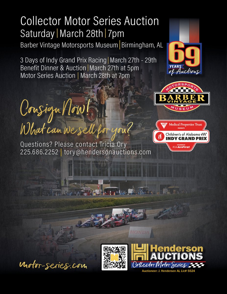 SeriesMotor's tweet photo. Event Date: Saturday, March 28th | 7pm
You are cordially invited to consign and participate
in the Collector Motor Series Auction,
taking place Saturday evening, March 28, 2026,
at the iconic Barber Motorsports Museum.
https://t.co/h1QDleEwx4 for all the details!
225-686-2252 | AL Lic# 5524