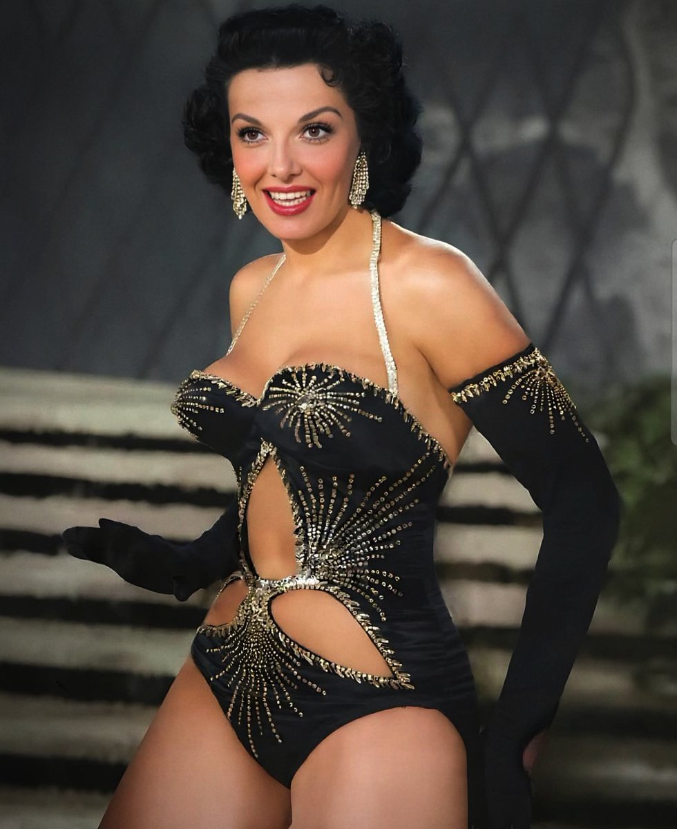 Jane Russell wearing a costume that got "The French Line," banned in certain cities in 1953. Today it could be worn on Nickelodeon.