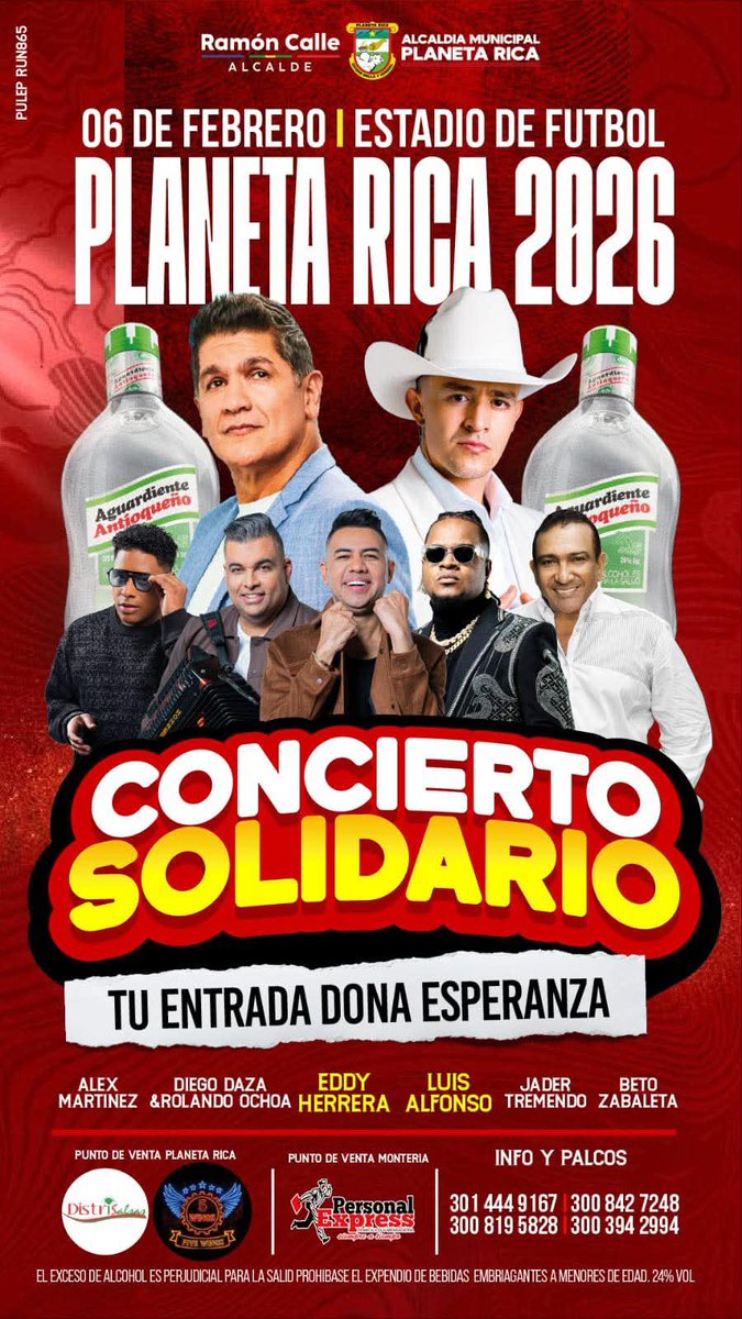 #PlanetaRica se une por quienes más lo necesitan

Este 06 de febrero, el Estadio de Fútbol de Planeta Rica será el escenario del #ConciertoDeLaSolidaridad 🤝

💙 La música nos une, la solidaridad nos mueve . #SoloConAntioqueño 💚