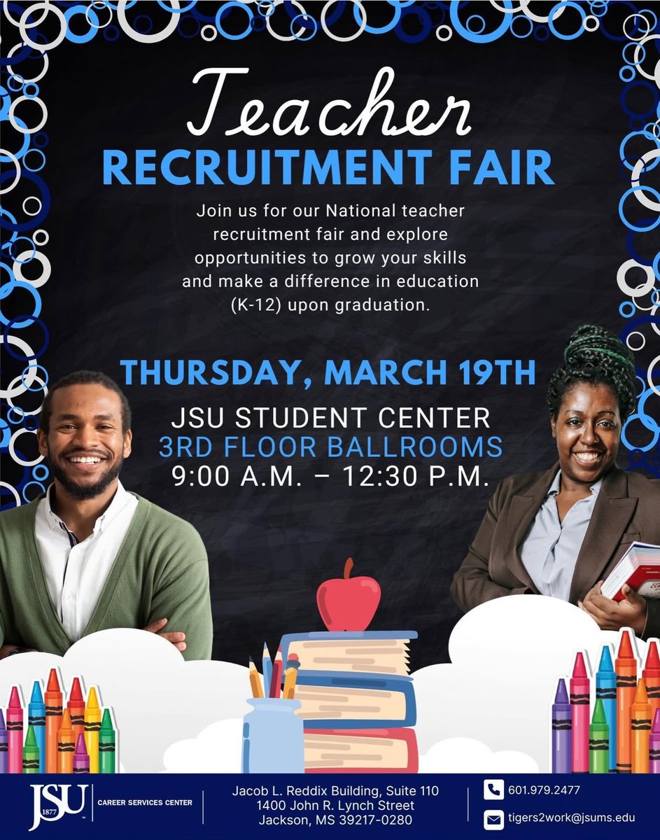 tigers2work's tweet photo. Calling future educators!📚✨
Meet recruiters, explore K-12 teaching opportunities, and take the next step toward your career at our Teacher Recruitment Fair on March 19th from 9:00-12:30 pm. https://t.co/SwxHm39hF0