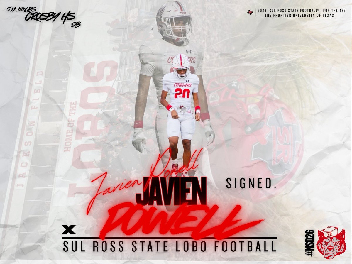 🚨SIGNED: WELCOME TO THE PACK🚨

🐺Javien Powell: DB
📍Crosby, Texas
📚Crosby Highschool

#NSD26 | #BrandEm