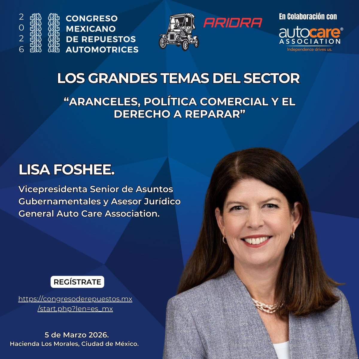 Te esperamos el 5 Marzo 2026, en la Hacienda de los Morales 

 Costos para socios $9,500.00 más IVA 

Página de registro del Congreso Mexicano de Repuestos Automotrices 2026 

 lnkd.in/ew3V7YYt