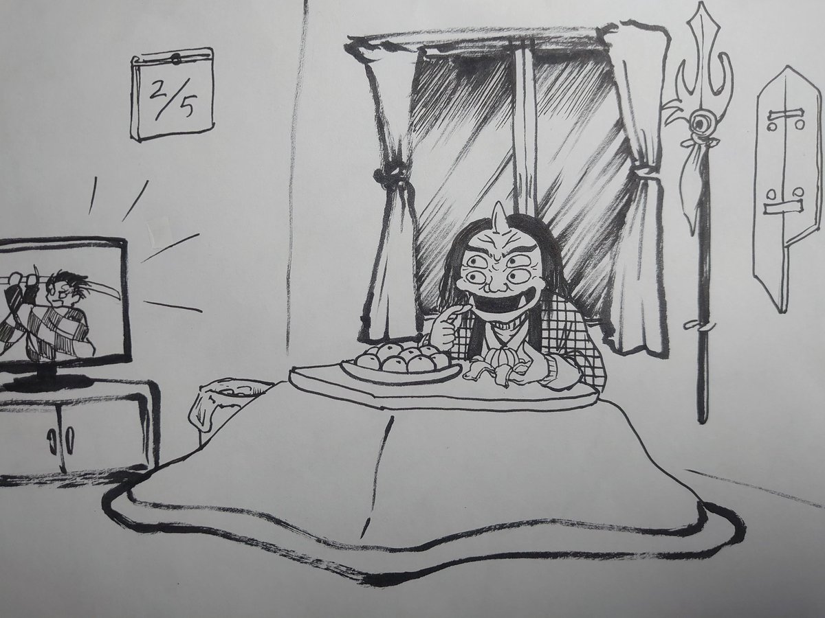 今週のイベント用に描いた方相氏の絵が結構良く描けたのでみんな見て 