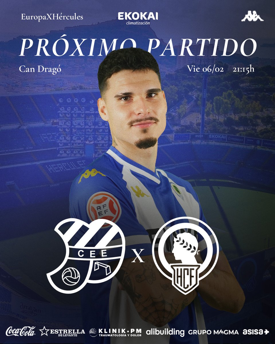 🔜 𝗣𝗿𝗼́𝘅𝗶𝗺𝗼 𝗽𝗮𝗿𝘁𝗶𝗱𝗼

🫡 El #HérculesCF quiere repetir victoria, en Barcelona, un nuevo viernes. 

🏟️ Can Dragó
📅 6 de febrero | Jornada 23 |
🕒 21:15 horas
📺 En el CANAL LINEAL de <a href="/Primera_RFEF/">Primera Federación Versus e-Learning</a> .

💙 #MachoHércules 🤍