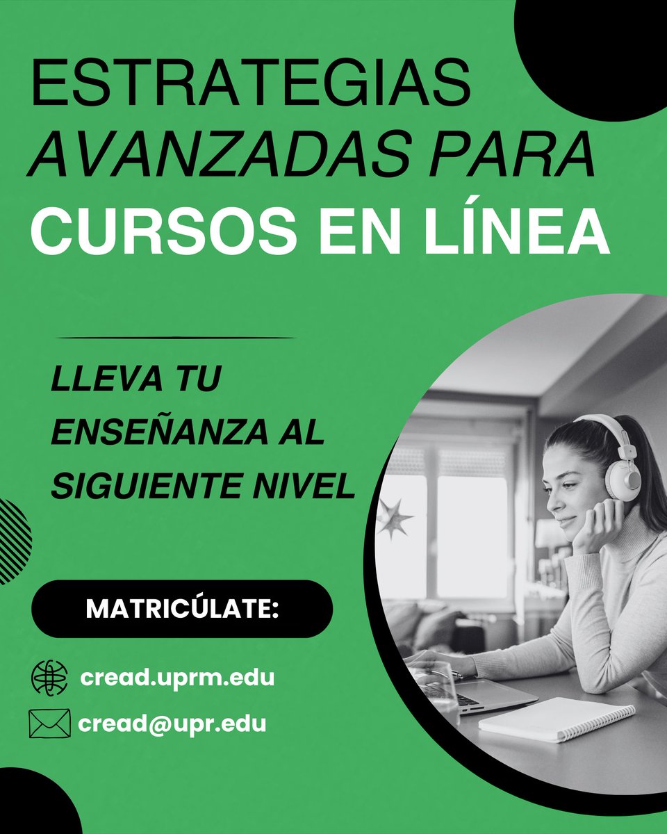 cread_uprm's tweet image. Aprende técnicas modernas para diseñar, facilitar y evaluar cursos online: trabajos en grupo, mentorías, video respuestas y más.

100% online
En especial por tiempo limitado
Matricúlate hoy

cread.uprm.edu
#moderado #AprendeconCREAD #UPRM #cursoenlínea #cursosenlinea