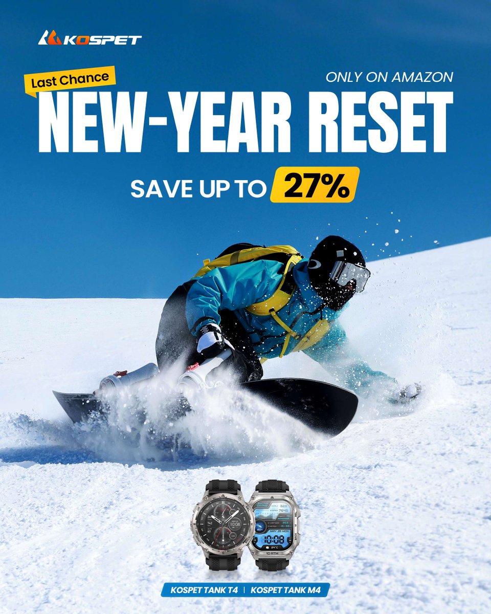 kospet_official's tweet image. ⏰ Last call to save up to 27%! Amazon New-Year Reset is wrapping up soon. Come and grab your TANK T4 / TANK M4 now!

#KOSPET #TANKT4 #TANKM4 #OutdoorSmartwatch #RuggedWatch #Smartwatch #OutdoorAdventure #NewYearReset #NewYearDeals #NewYearSale #LastChance #LastCall
