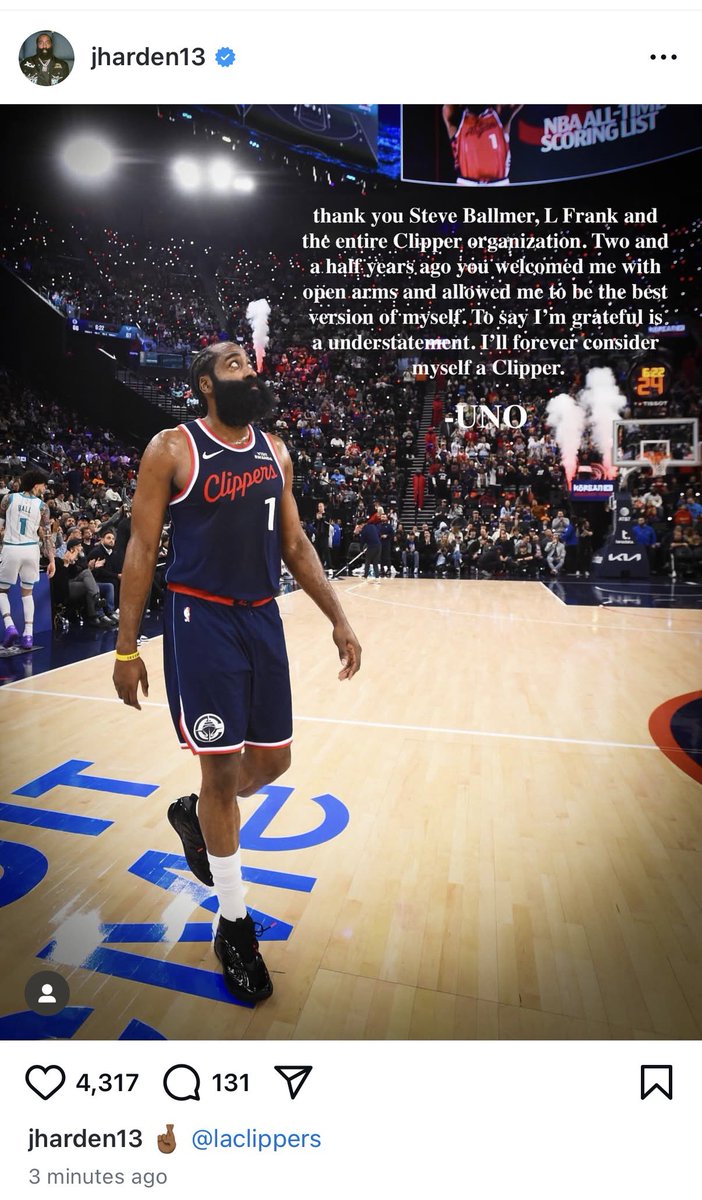 joeylinn_'s tweet photo. James Harden sends a message to the Clippers.

“I’ll forever consider myself a Clipper.” https://t.co/CzVtjomwkj