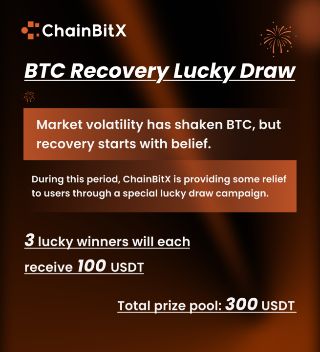 BTC took a hit. Recovery Begins with ChainBitX

🎯 Join the BTC Recovery Lucky Draw
1. Follow us <a href="/ChainBitX/">ChainBitX</a> 
2. Like this Post!
3. Repost this!
4. @ Tag 3 friends in the comments 

Stand a chance to win 100 USDT!

🏆 3 winners × 100 USDT
💰 Total prize pool: 300 USDT
Trade, stay