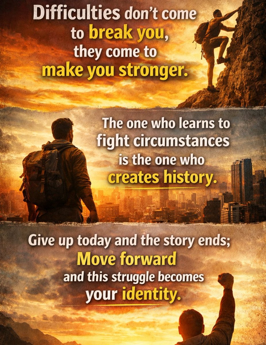 मुश्किलें आपको तोड़ने नहीं, बल्कि आपको मजबूत बनाने आती हैं।
जो भी इंसान हालात से लड़ना सीख लेता है, वही आगे इतिहास बनाता है।
आज हार मान ली तो कहानी यहीं खत्म, आगे बढ़े तो यही संघर्ष आपकी पहचान बनेगा।
𝗚𝗼𝗼𝗱 𝗠𝗼𝗿𝗻𝗶𝗻𝗴 𝗔𝗹𝗹 𝗖𝗿𝗲𝗮𝘁𝗼𝗿 𝗠𝗮𝘁𝗲𝘀