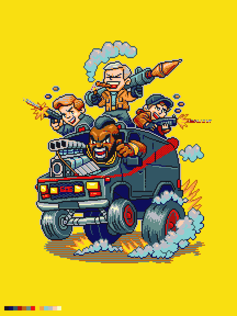 Mierdinsky's tweet photo. A-team
Los magnificos
El Equipo A
#PixelArt #hotroad #aseprite #lospec https://t.co/VDV3BOoYzB