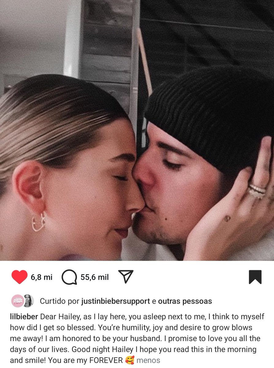 "enquanto vc dorme ao meu lado penso comigo mesmo como fui tão abençoado. sua humildade, alegria e desejo de crescer me impressionam! prometo amar vc todos os dias de nossas vidas. boa noite, Hailey. espero que você leia isso de manhã e sorria. vc é o meu para sempre."