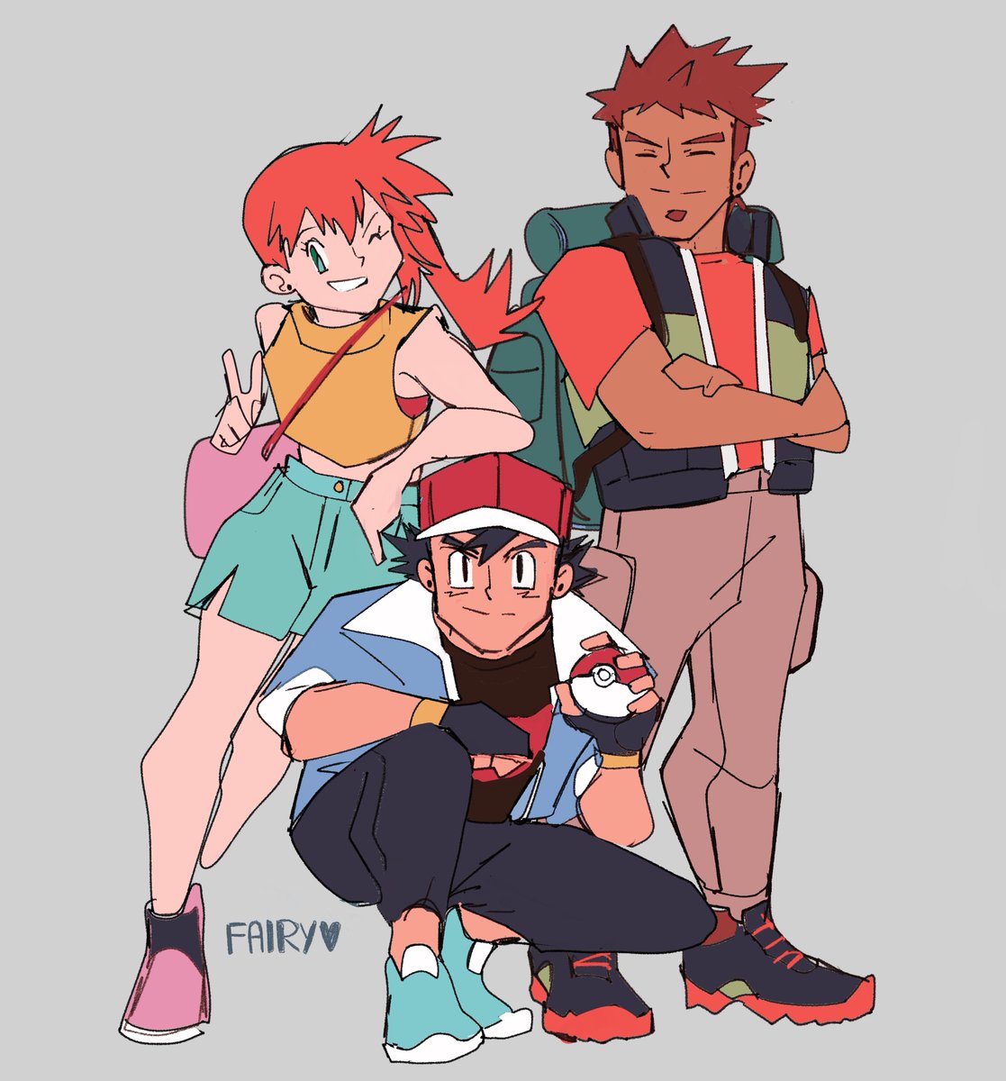 _fairybees's tweet image. Ash Misty Brock doodle. My trio my heart 🫶