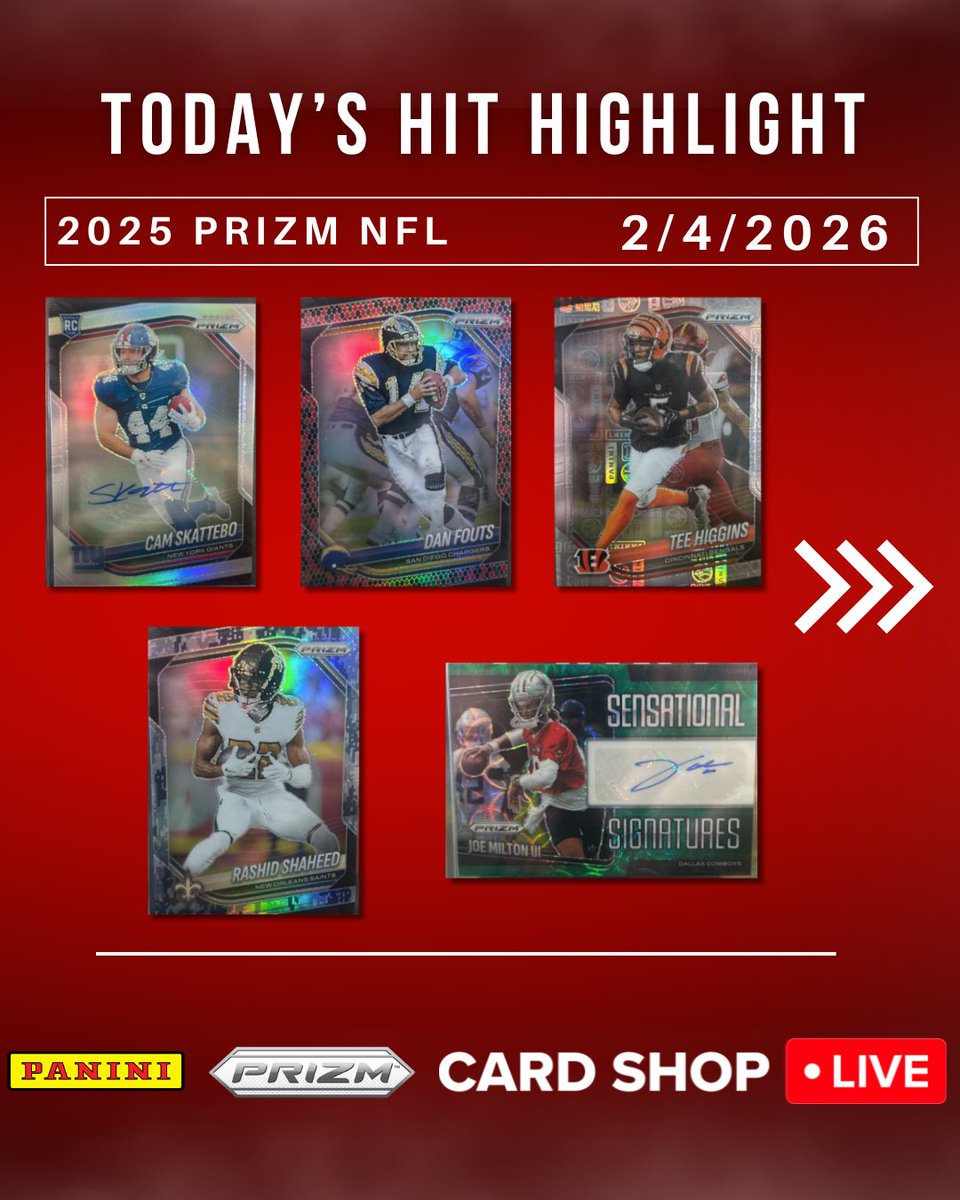 Today's Hit Highlight, well how about it! We got some cool hits from the 2025 <a href="/PaniniAmerica/">Panini America</a> Prizm NFL set that released just a few days ago! 

This was pulled from our BRANDO TAKES OVER FOOTBALL Stream. Over on <a href="/Whatnot/">Whatnot</a>  and what a day! Which hit is your favorite? 

#NFL #panini