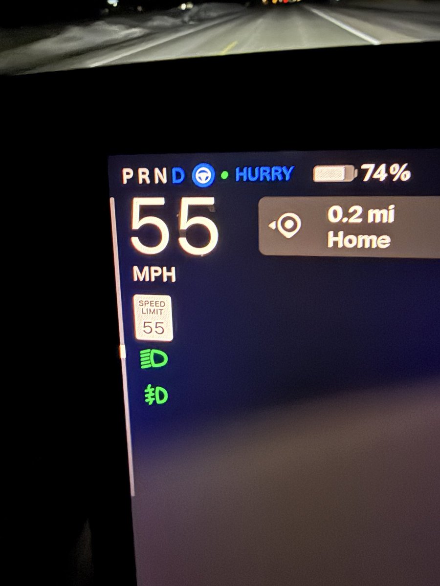 Timmer1128's tweet photo. Can someone help me make it make sense - HW3, Hurry mode going below 60 MPH? I have to hold my foot on the accelerator or it goes slow. It was going 55 3 miles away from my house. https://t.co/zSZzzXmKQj