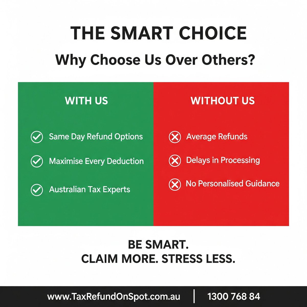 TaxRefundOnSpot's tweet image. THE SMART CHOICE WHY CHOOSE US OVER OTHERS?
#smartchoice #australia #blacktown #shortvid #twitterphoto #twittershort