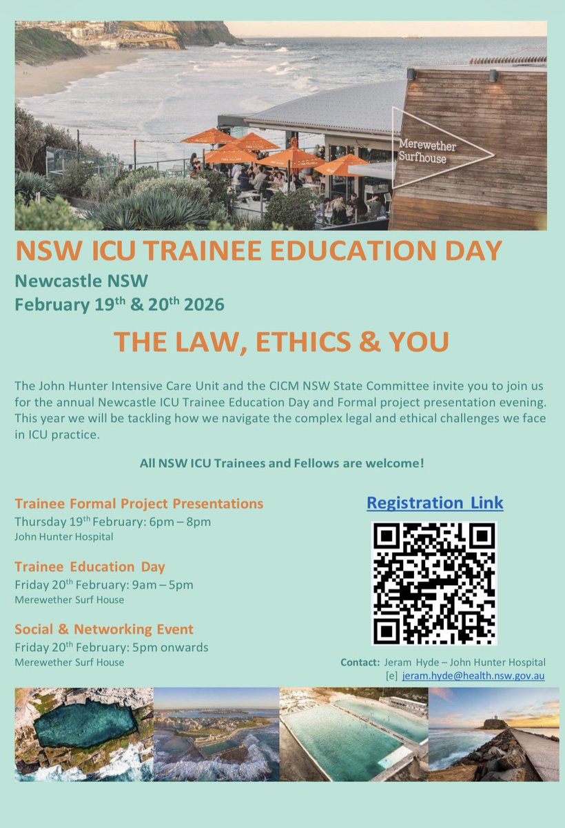 NewcastleICU's tweet photo. The program has been finalised! All NSW ICU trainees and fellows should register as it looks like it’s going to be a great day https://t.co/HXzXRdSO9f