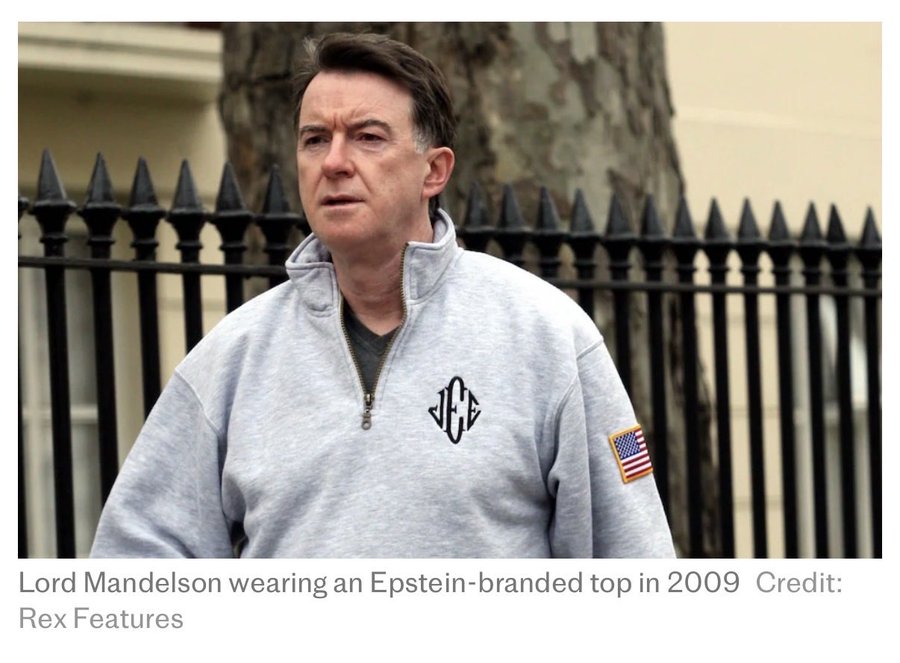 BladeoftheS's tweet image. Peter Mandelson wearing an Epstein and USA branded top 17 years ago.

He didn't hide who his owners were.
