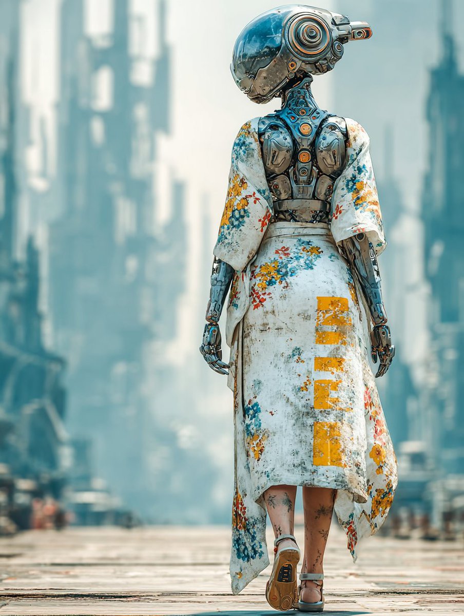phokuinc's tweet image. Among towers of iron and circuits of dust, she moves 
a ghost of beauty in a city that forgot what beauty means.#Futurism #digitalartwork  #AIart