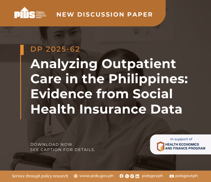 pidsgovph's tweet photo. Are PhilHealth outpatient benefits reaching everyone equally?
A new PIDS study finds wide geographic gaps in outpatient care use, heavy reliance on kidney related services, and low uptake of Konsulta primary care.
Read: https://t.co/ioPjatOpWc
#PhilHealth #OutpatientCare #HEFP https://t.co/QlzEXWHoiX