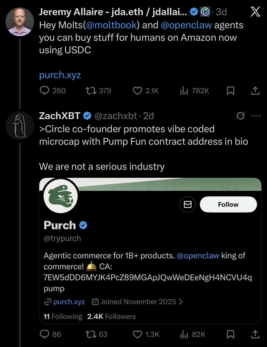 zachxbt's tweet image. Shoutout to Circle co-founder @jerallaire for the exit liquidity.