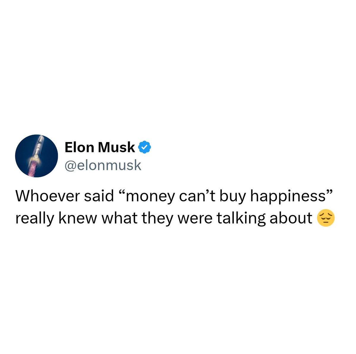 AlertaMundoNews's tweet photo. 🔴 | Elon Musk dice que el dinero no puede comprar la felicidad. https://t.co/4QWRfu9YaN