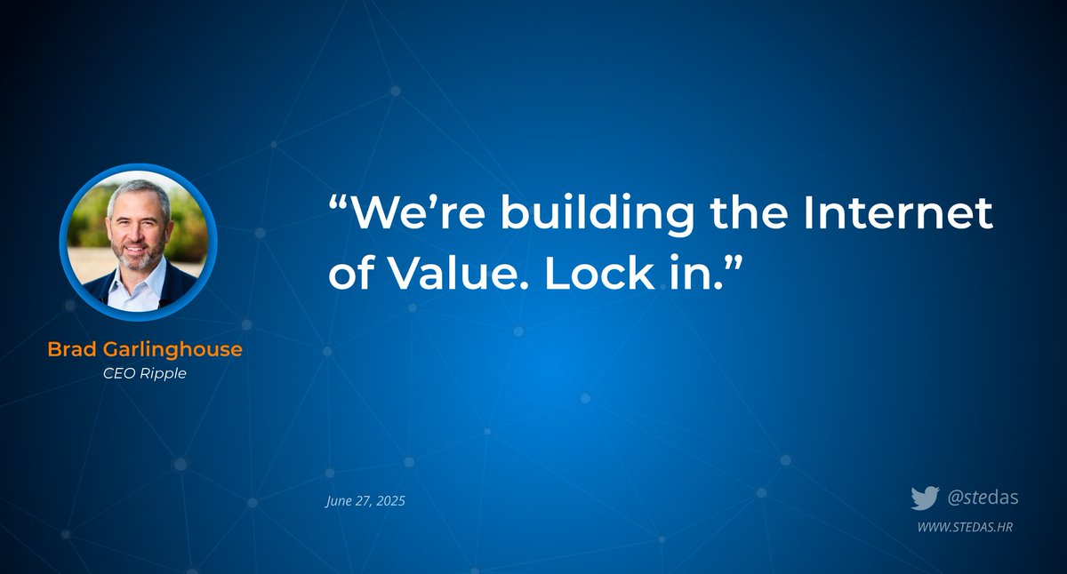 stedas's tweet image. Brad Garlinghouse, CEO of Ripple:
“We’re building the Internet of Value.”

Infrastructure always wins.
Lock in. $XRP 🔥