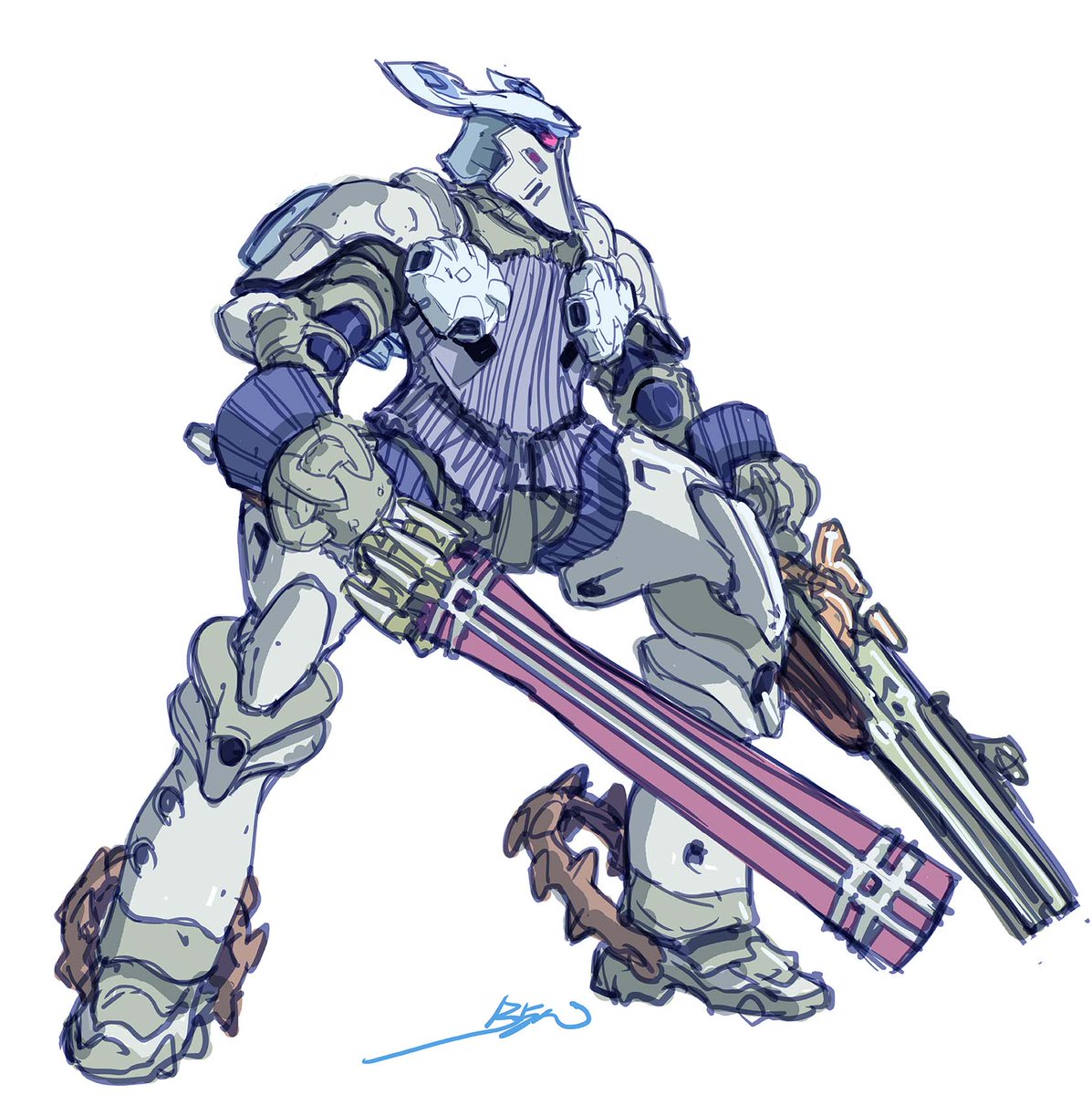 騎士ロボ、デザインは終わっています。甲冑の完成度を利用してデザイン時間短縮を狙ったら、逆にそれが邪魔をして長い間悩んでしまったという事で。その中で人間とロボに甲冑を着せたらそれを外観で判別できるか？なんて禅問答の様な疑問が出てしまい、思考がスタックした事があったという話なんです