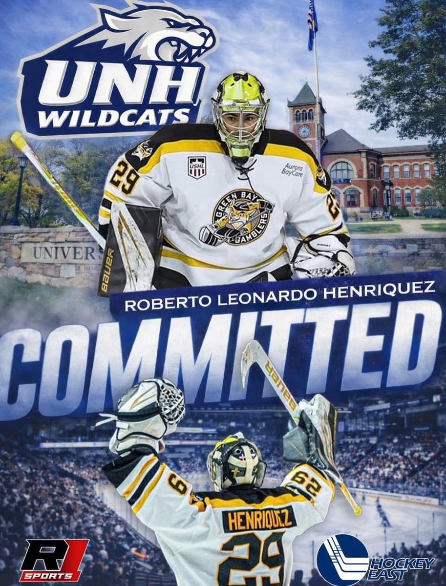 CollegePuckNXT's tweet photo. ‼️🚨BREAKING🚨‼️

The New Hampshire Wildcats have received a commitment from Roberto Leonardo Henriquez!
🐱🔵⚪️

The ‘07 born Goaltender from Slovakia is playing the 2025-26 season for @GamblersHockey (21 GP- 2.09 GAA- .922 SV%)

Selected to team 🇸🇰 roster for 2026 WJC! https://t.co/ebSkAYRB7t