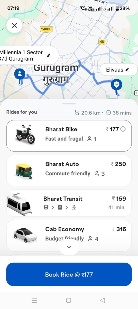 PraneyGupta1's tweet photo. 2 screenshots, 1 from Uber and 1 from Bharat taxi (govt app) and you can see the price difference.
Why is govt service more expensive??? https://t.co/rnUU8yps4E
