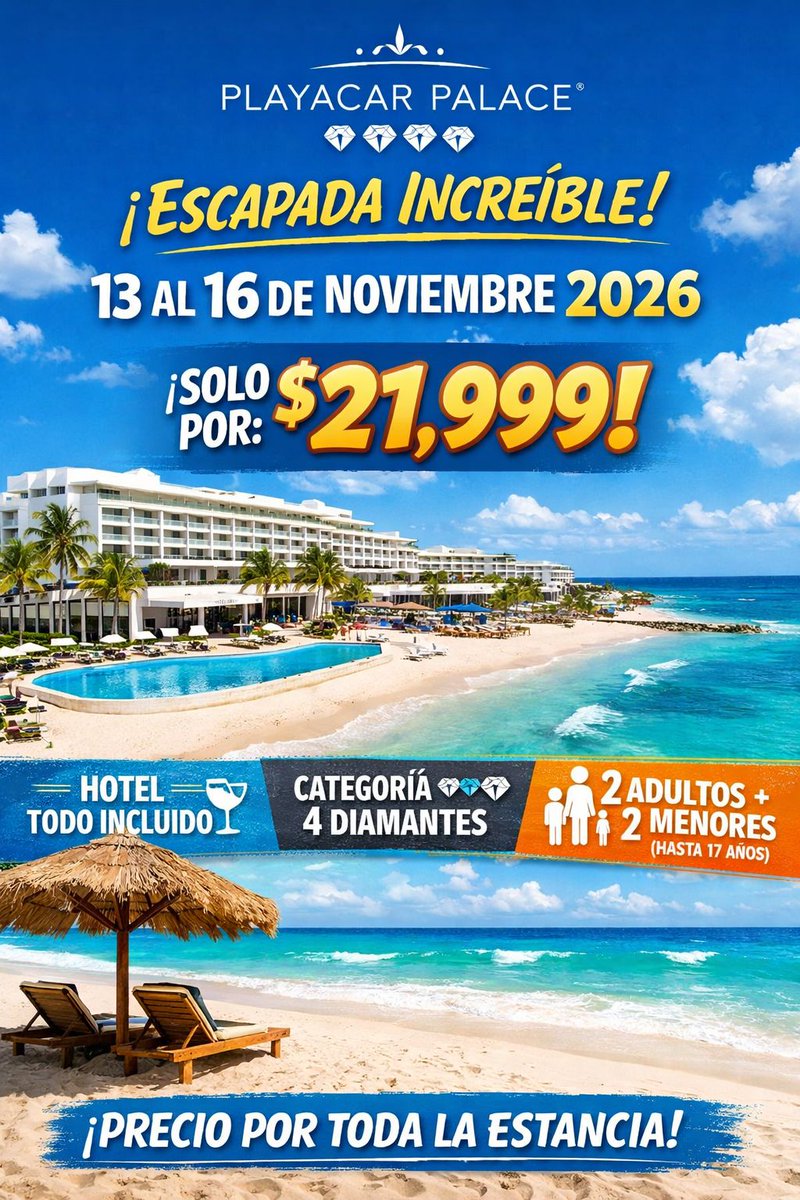 EmocionViajes's tweet photo. Escápate a Playa del Carmen a un super precio !! 🔥
Aún estás a muy buen tiempo para reservar, aparta tu viaje con $1,000 por persona y ve pagando mes a mes 😃
Si deseas más información envíanos mensaje al 55 2695 6391
#viajes #viajar #promocionesdeviaje #playa https://t.co/RjvQxs8dZU