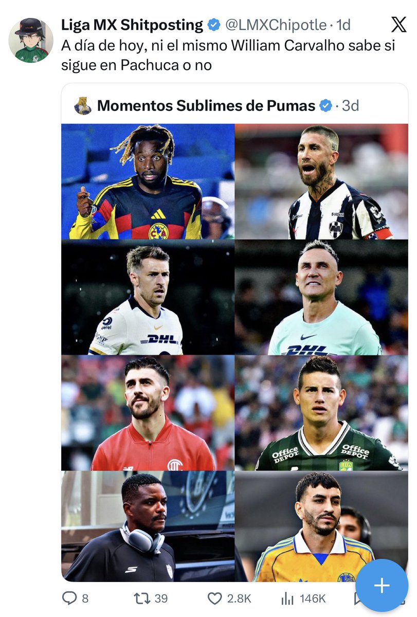 Cuando mencionan al Toluca: 11k - 12k likes. 

Cuando no mencionan al Toluca: menos de 4k likes. 

Como deja likes hablar mal del equipo “irrelevante” JAJAJAJAJA 😭😭😭😭