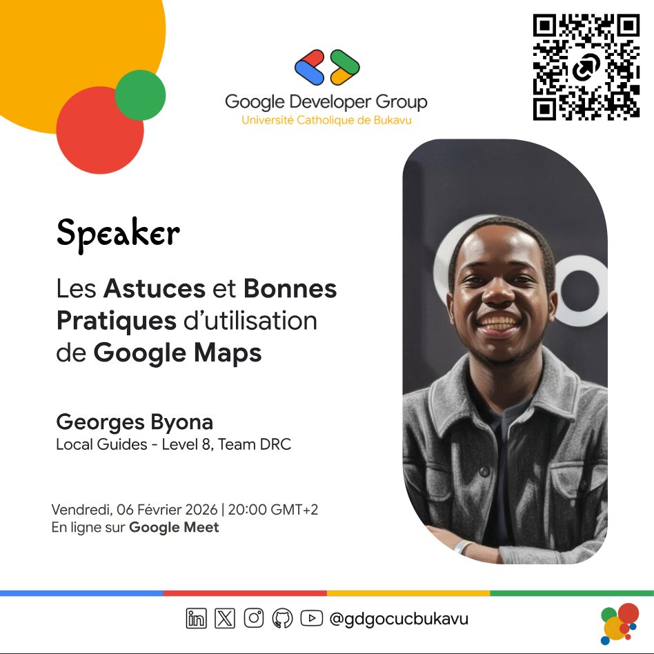 Retrouvons-nous ce vendredi, 06 février 2026 avec <a href="/glosings0n/">Georges Byona 💙</a> pour notre session en ligne sur les astuces et bonnes pratiques d'utilisation de Google Maps.
Lien de réservation gdg.community.dev/j/pq2my888r8ax…
On se donne rendez-vous à 20h⁰⁰( GMT +2 )
From Learning to Impact ✌🏾
#gdgocucb