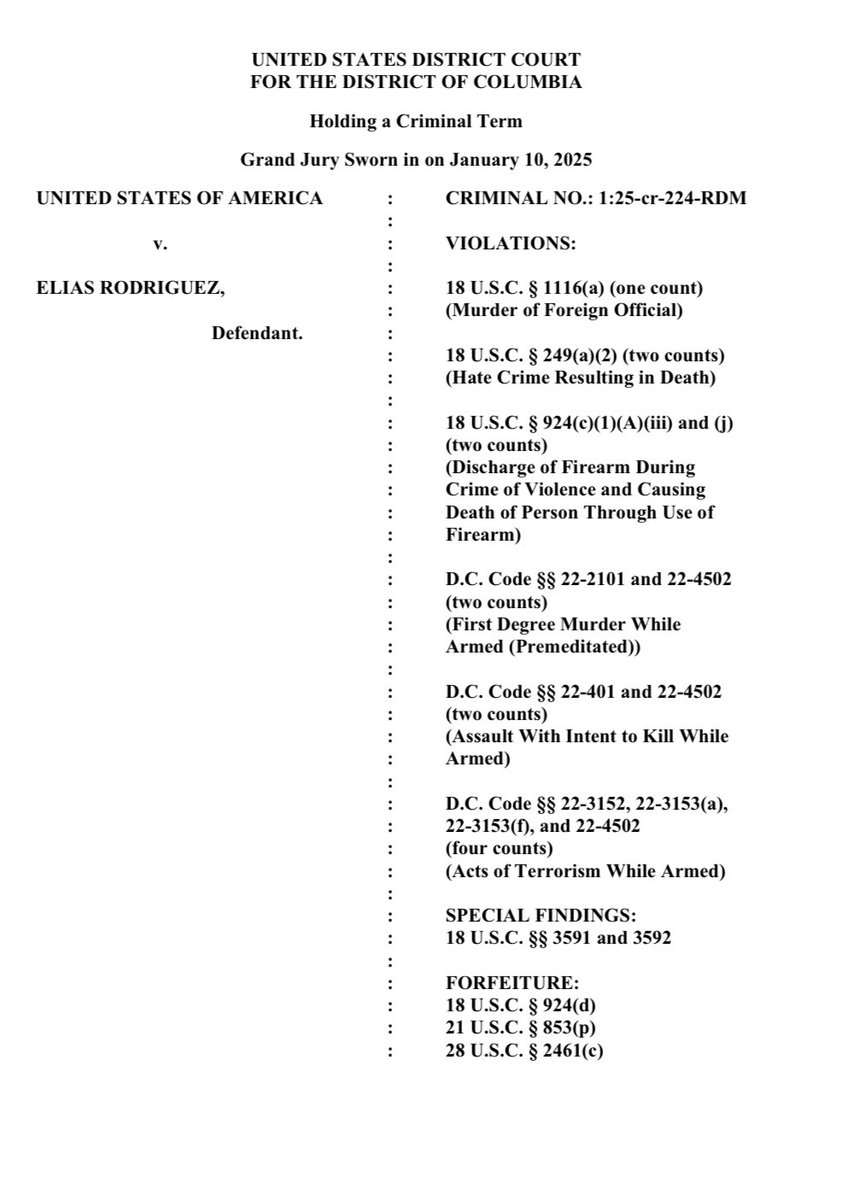 BreannaMorello's tweet image. 🚨JUST IN🚨

New terrorism-related charges have been filed against Elias Rodriguez, the alleged killer of two Israeli Embassy staff members shot outside the Capital Jewish Museum in D.C. on May 21, 2025.  

The 31-year-old Chicago man now faces a 13-count superseding indictment,…