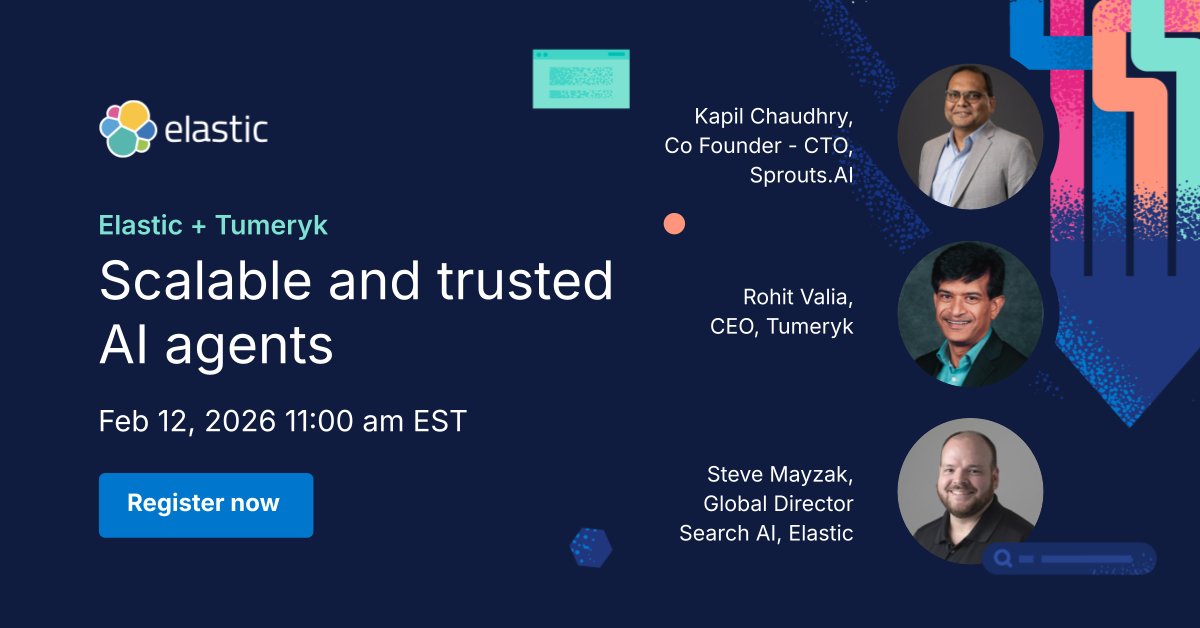 aitumeryk's tweet photo. AI agents are moving fast. Running them safely at production scale is the real challenge.
Join @elastic  + @aitumeryk for a live roundtable on trusted AI agents, with real-world insights from https://t.co/os8CllM97u 
👉 https://t.co/ZX7U0EmOOk

#webinar #AgenticAI #ResponsibleAI https://t.co/d29k71BTpN